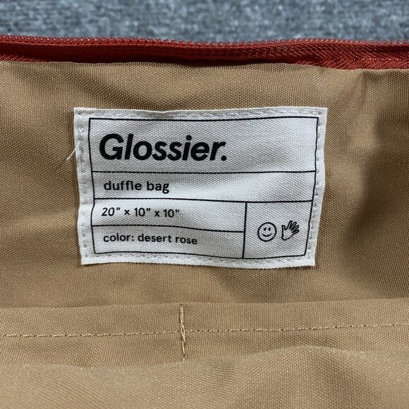 Glossier Duffle Bag Beige Desert Rose Pink 20x10x10 Pockets Travel Gym Satchel - Picture 12 of 13